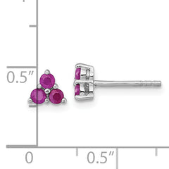 Sterling Silver Rhodium-plated Polished Three Round Ruby Post Earrings