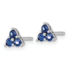 Sterling Silver Rhodium-plated Polished Three Round Sapphires Post Earrings