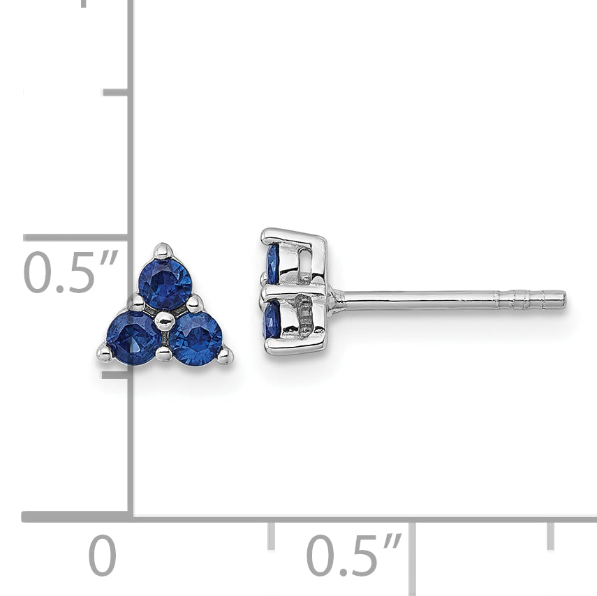 Sterling Silver Rhodium-plated Polished Three Round Sapphires Post Earrings