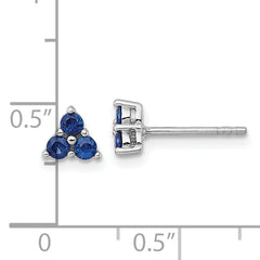 Sterling Silver Rhodium-plated Polished Three Round Sapphires Post Earrings