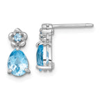 Sterling Silver Rhodium-plated Polished Light Swiss Blue Topaz Teardrop and Flower Post Earrings