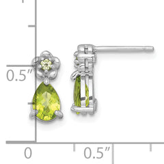 Sterling Silver Rhodium-plated Polished Peridot Teardrop and Flower Post Earrings