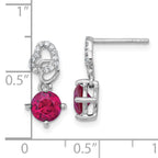 Sterling Silver Rhodium-plated Polished Round Lab Created Ruby and CZ Heart Post Dangle Earrings