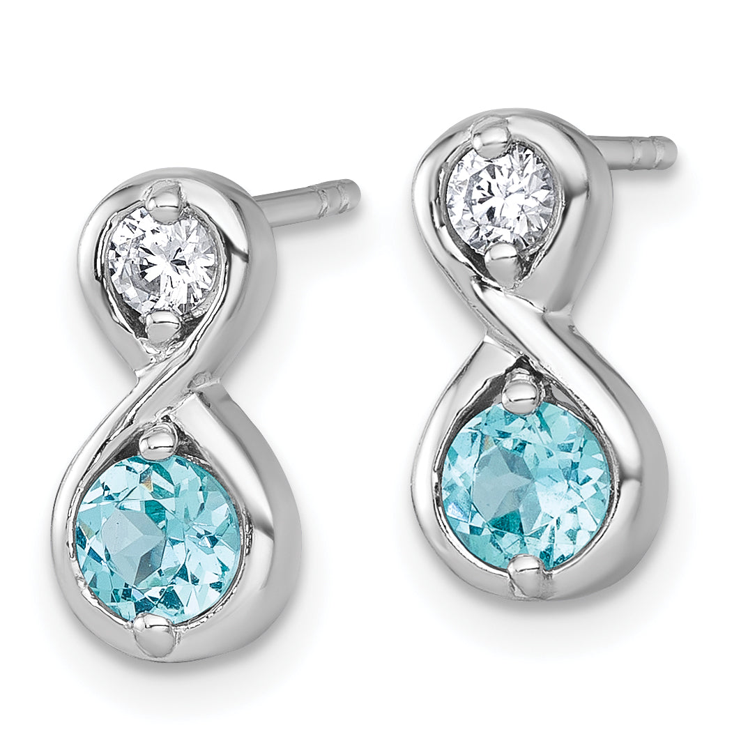 Sterling Silver Rhodium-plated Polished Round Lab Created Paraiba and CZ Infinity Post Earrings Secondary image
