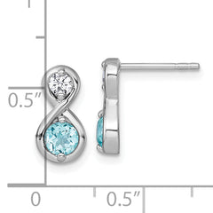 Sterling Silver Rhodium-plated Polished Round Lab Created Paraiba and CZ Infinity Post Earrings