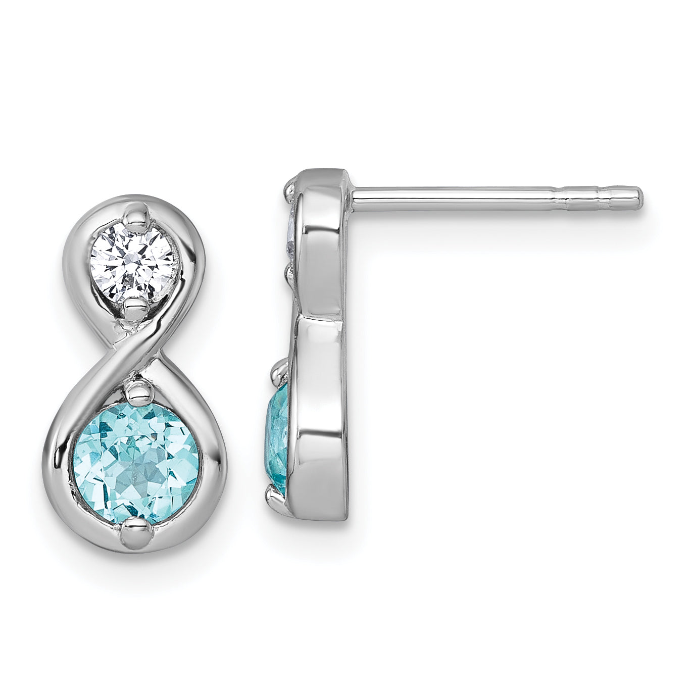 Sterling Silver Rhodium-plated Polished Round Lab Created Paraiba and CZ Infinity Post Earrings Main image