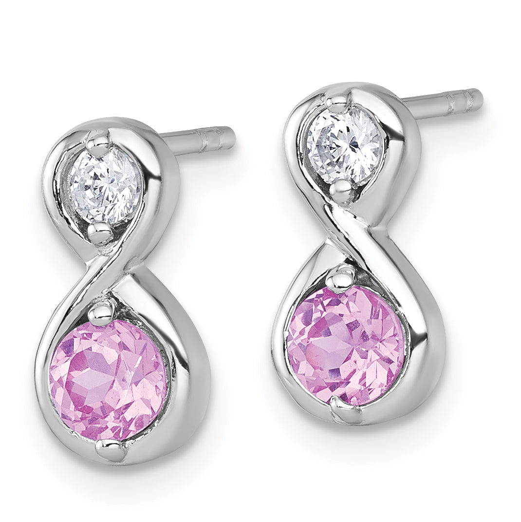 Sterling Silver Rhodium-plated Polished Round Lab Created Ruby and CZ Infinity Post Earrings Secondary image