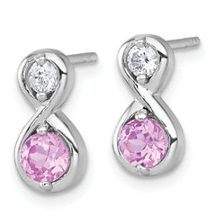 Sterling Silver Rhodium-plated Polished Round Lab Created Ruby and CZ Infinity Post Earrings