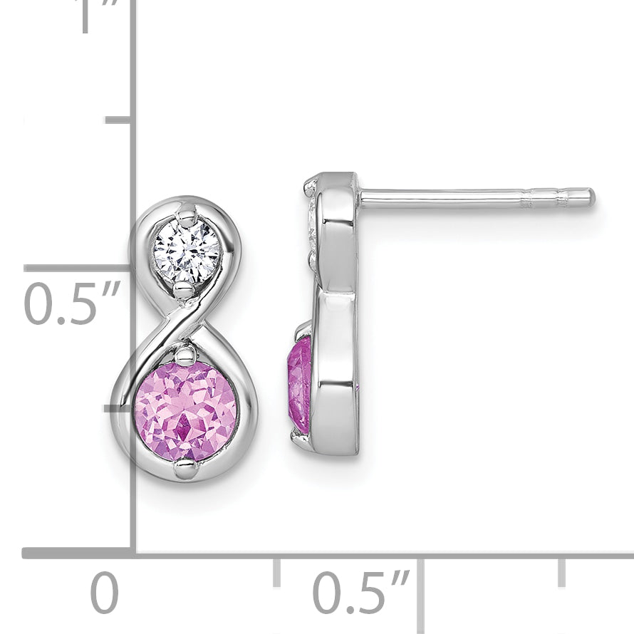 Sterling Silver Rhodium-plated Polished Round Lab Created Ruby and CZ Infinity Post Earrings