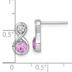 Sterling Silver Rhodium-plated Polished Round Lab Created Ruby and CZ Infinity Post Earrings