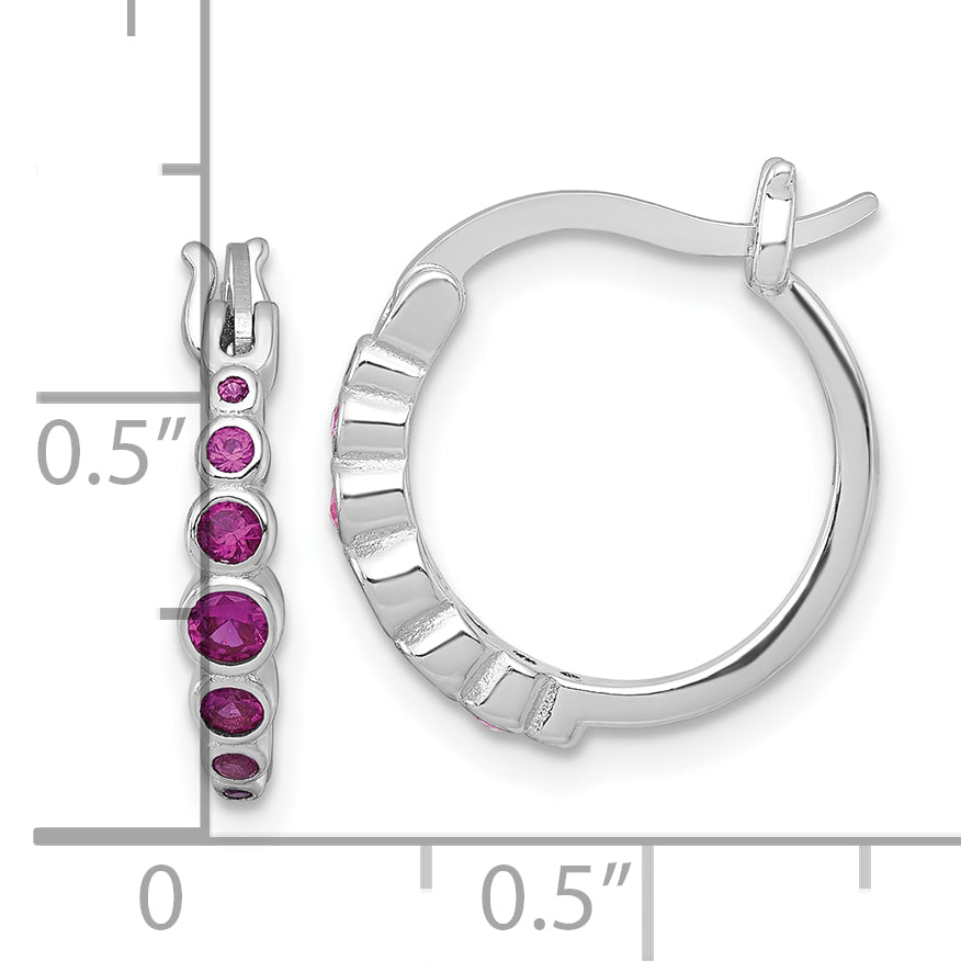 Sterling Silver Rhodium-plated Graduated Red Lab Created Ruby Hoop Earrings