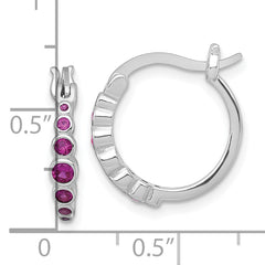 Sterling Silver Rhodium-plated Graduated Red Lab Created Ruby Hoop Earrings