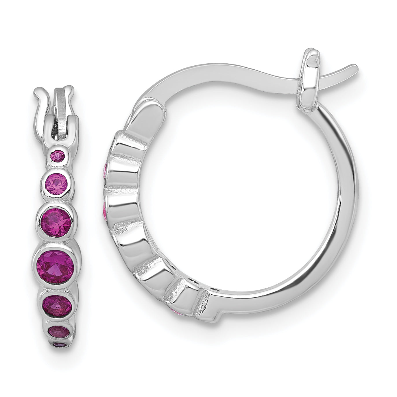 Sterling Silver Rhodium-plated Graduated Red Lab Created Ruby Hoop Earrings Main image