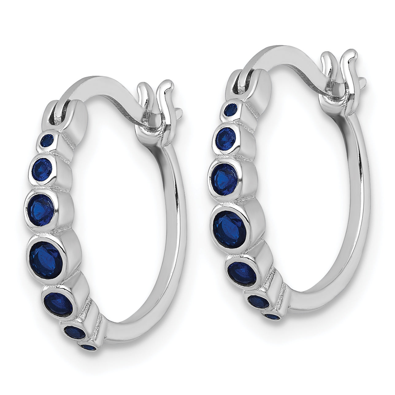 Sterling Silver Rhodium-plated Graduated Blue Lab Created Sapphire Hoop Earrings