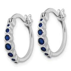 Sterling Silver Rhodium-plated Graduated Blue Lab Created Sapphire Hoop Earrings