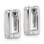 Sterling Silver Rhodium-plated Polished Lab Created Opal Square Hinged Hoop Earrings
