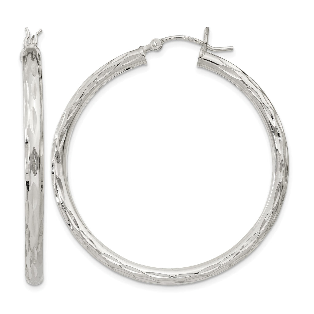Hoop Earrings in Sterling Silver, 40mm Satin & Diamond-Cut - Sophia Jewelers