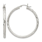 Hoop Earrings in Sterling Silver, 40mm Satin & Diamond-Cut - Sophia Jewelers