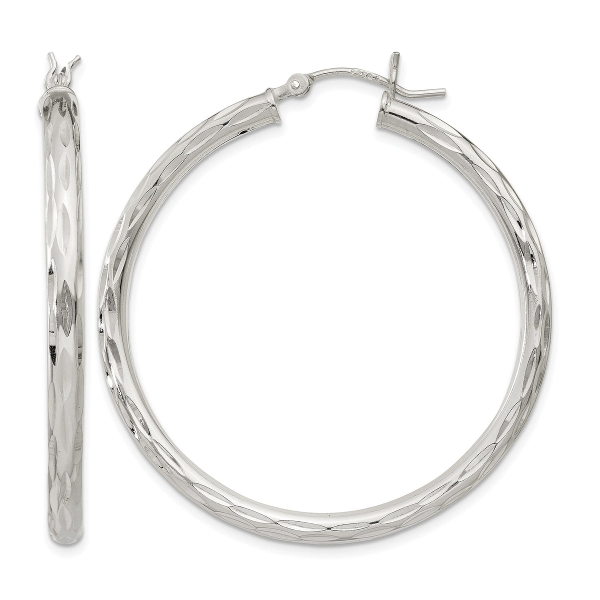 Hoop Earrings in Sterling Silver, 40mm Satin & Diamond-Cut - Sophia Jewelers