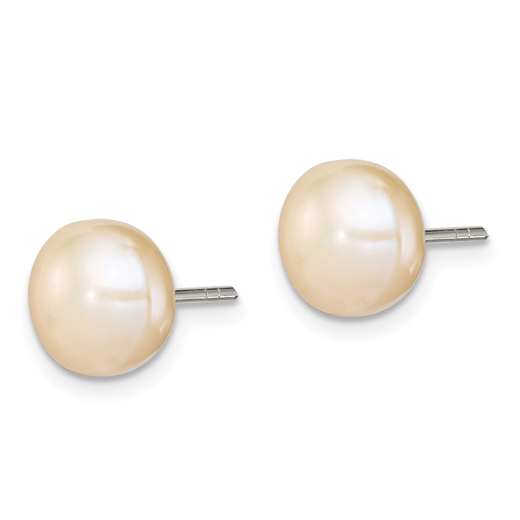 Sterling Silver Polished Peach 9-10mm Freshwater Cultured Pearl Button Post Earrings Secondary image