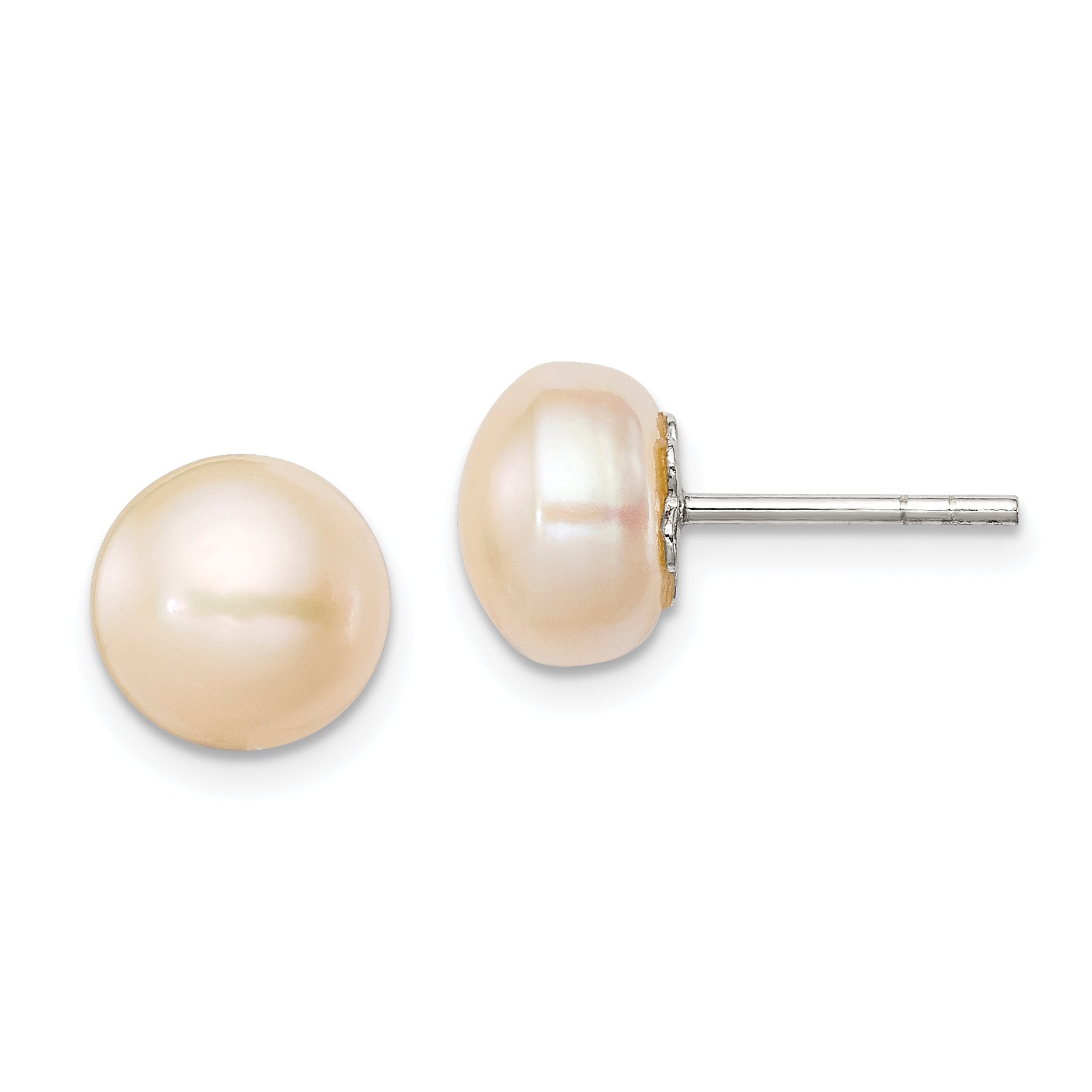 Sterling Silver Polished Peach 9-10mm Freshwater Cultured Pearl Button Post Earrings Main image