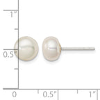 Sterling Silver 7.5-8 White Freshwater Cultured Pearl Stud Earrings