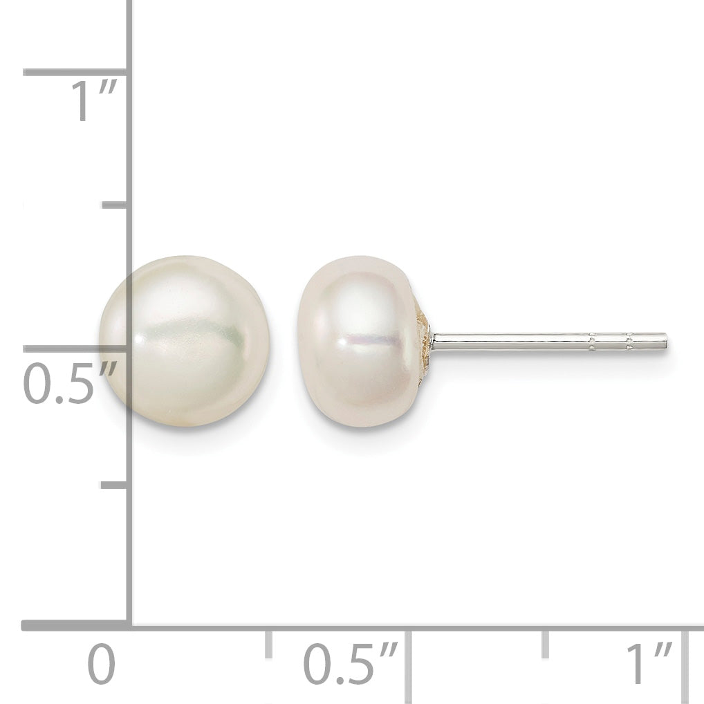 Sterling Silver 7.5-8 White Freshwater Cultured Pearl Stud Earrings