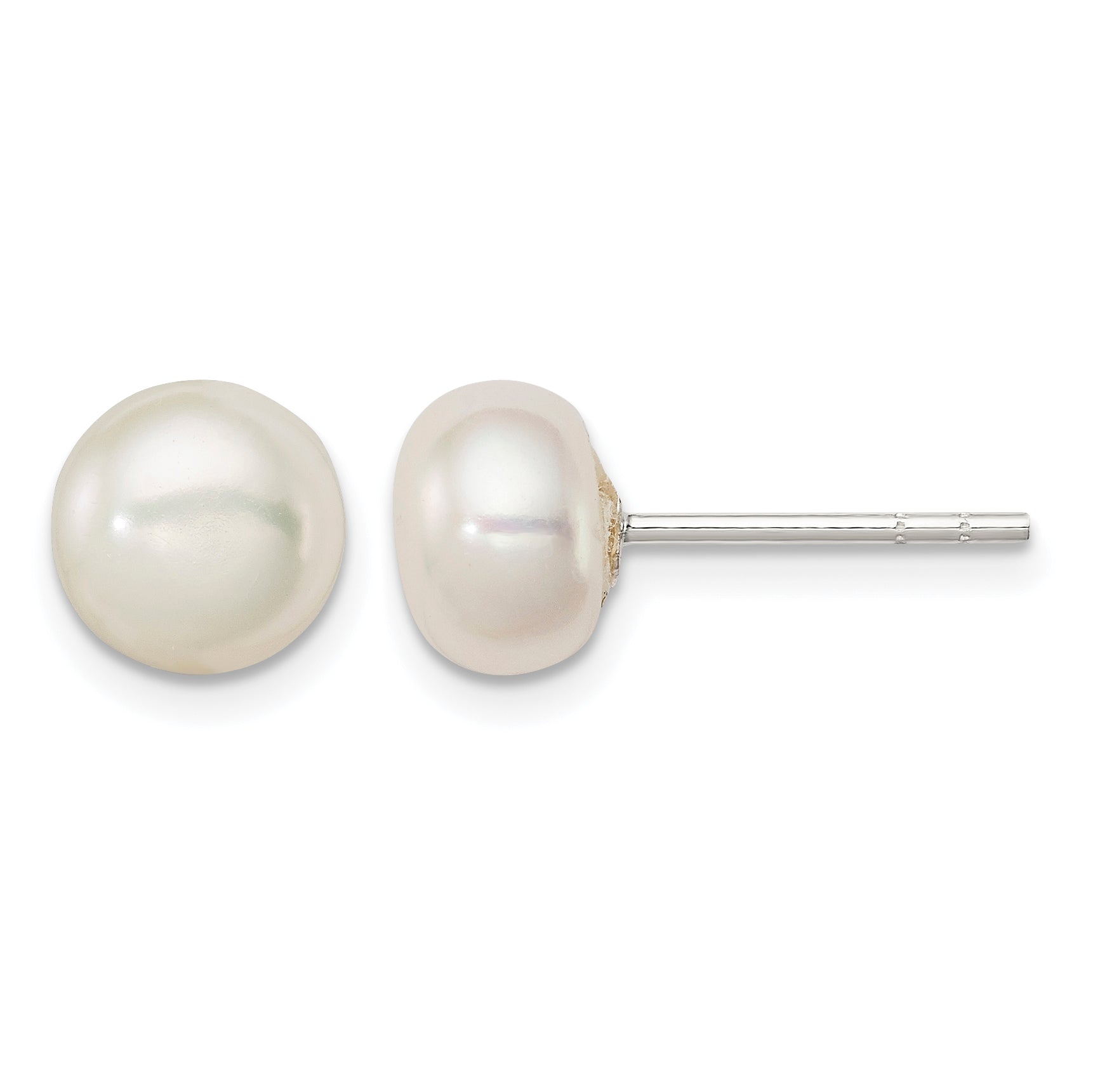 Sterling Silver 7.5-8 White Freshwater Cultured Pearl Stud Earrings