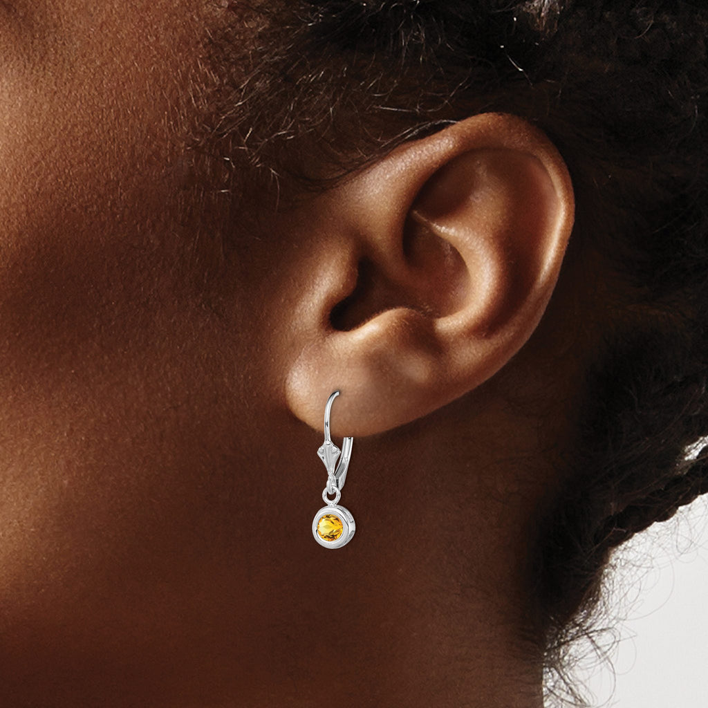Round Citrine Leverback Earrings in Sterling Silver, 5mm - Sophia Jewelers