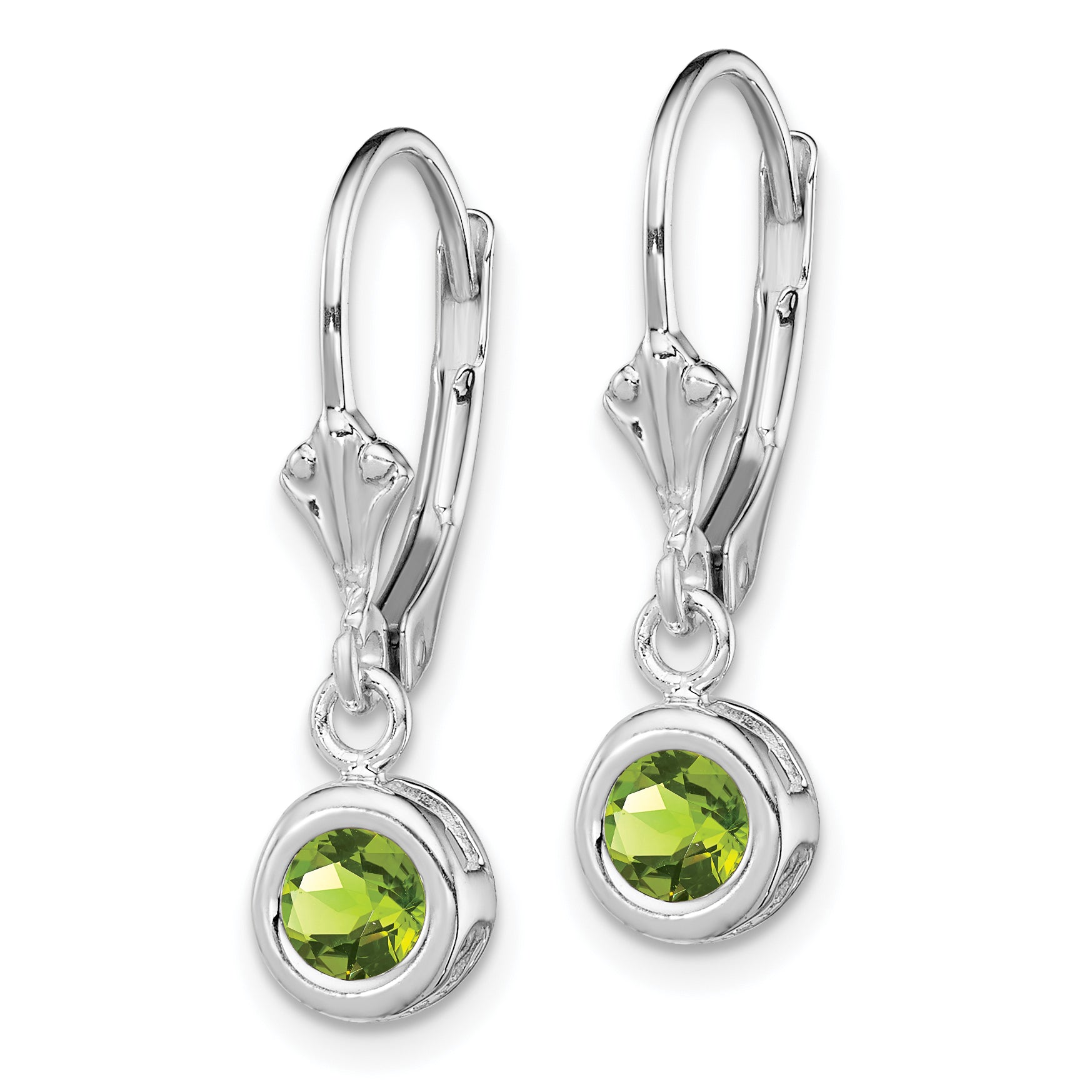 Sterling Silver Rhodium Plated 5mm Round Peridot Leverback Earrings Secondary image