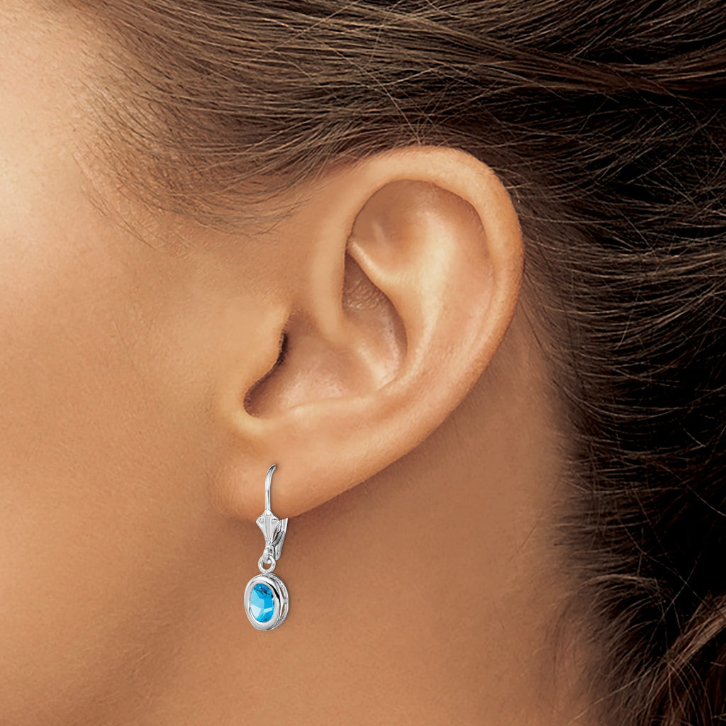 Oval Blue Topaz Leverback Earrings in Sterling Silver, 7x5mm - Sophia Jewelers