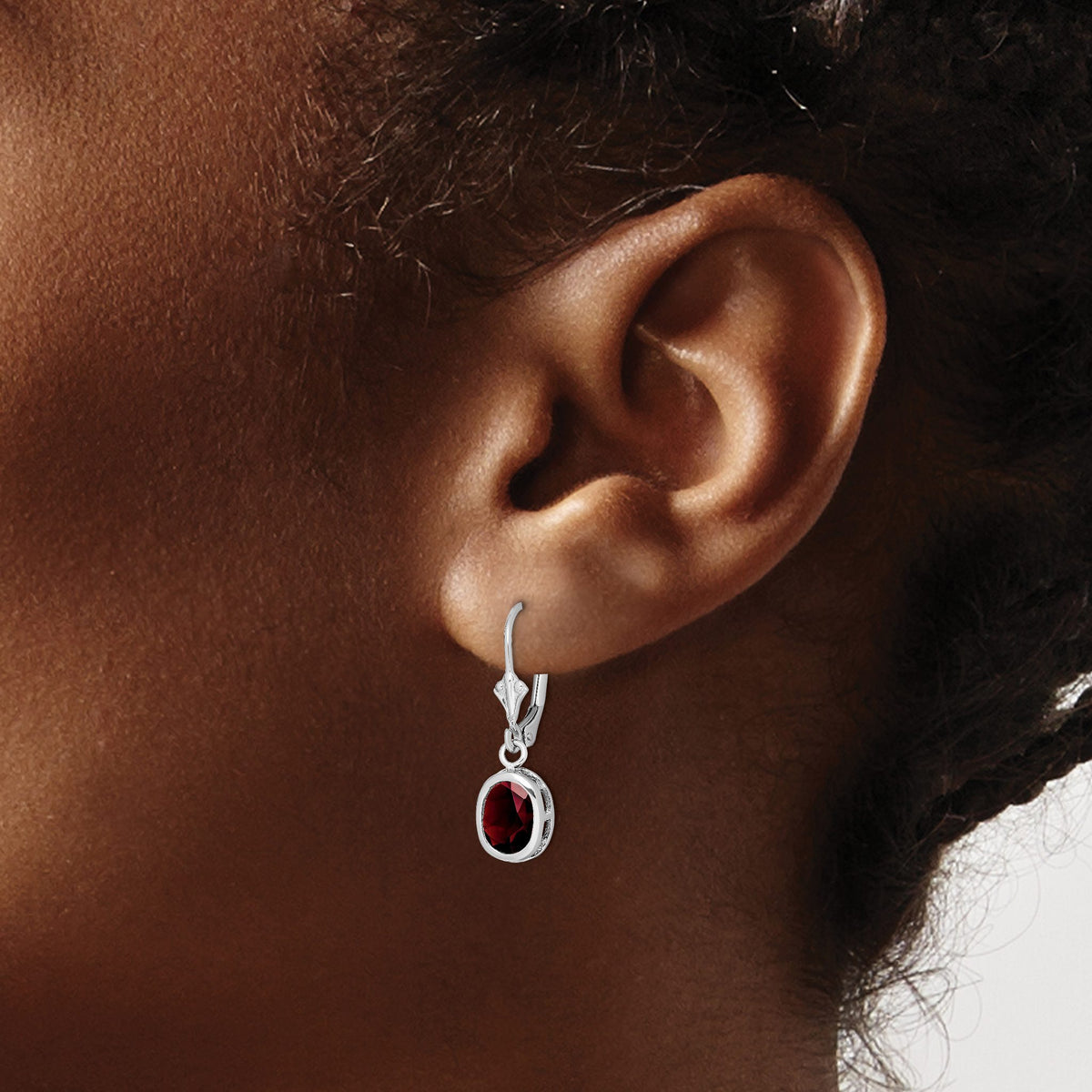 Oval Garnet Leverback Earrings in Sterling Silver, 8x6mm - Sophia Jewelers