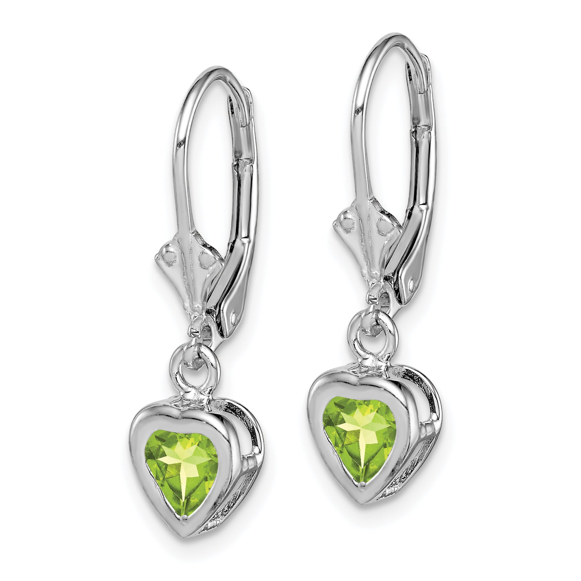 Sterling Silver Rhodium Plated 5mm Heart Peridot Leverback Earrings Secondary image