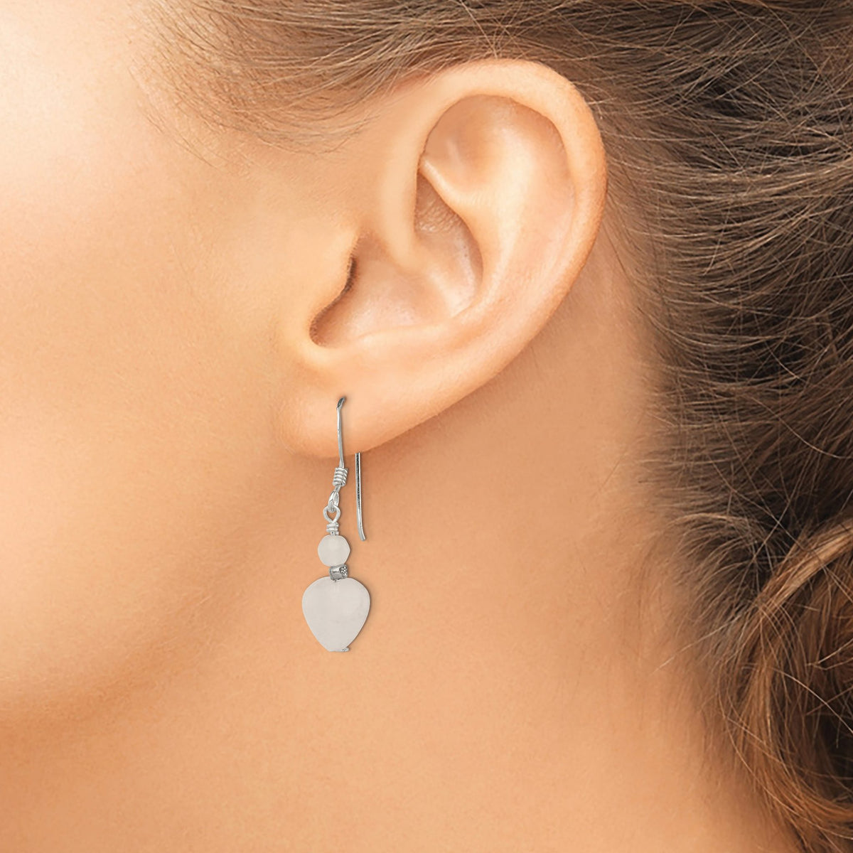 Rose Quartz Heart Dangle Earrings in Sterling Silver, 10mm - Sophia Jewelers