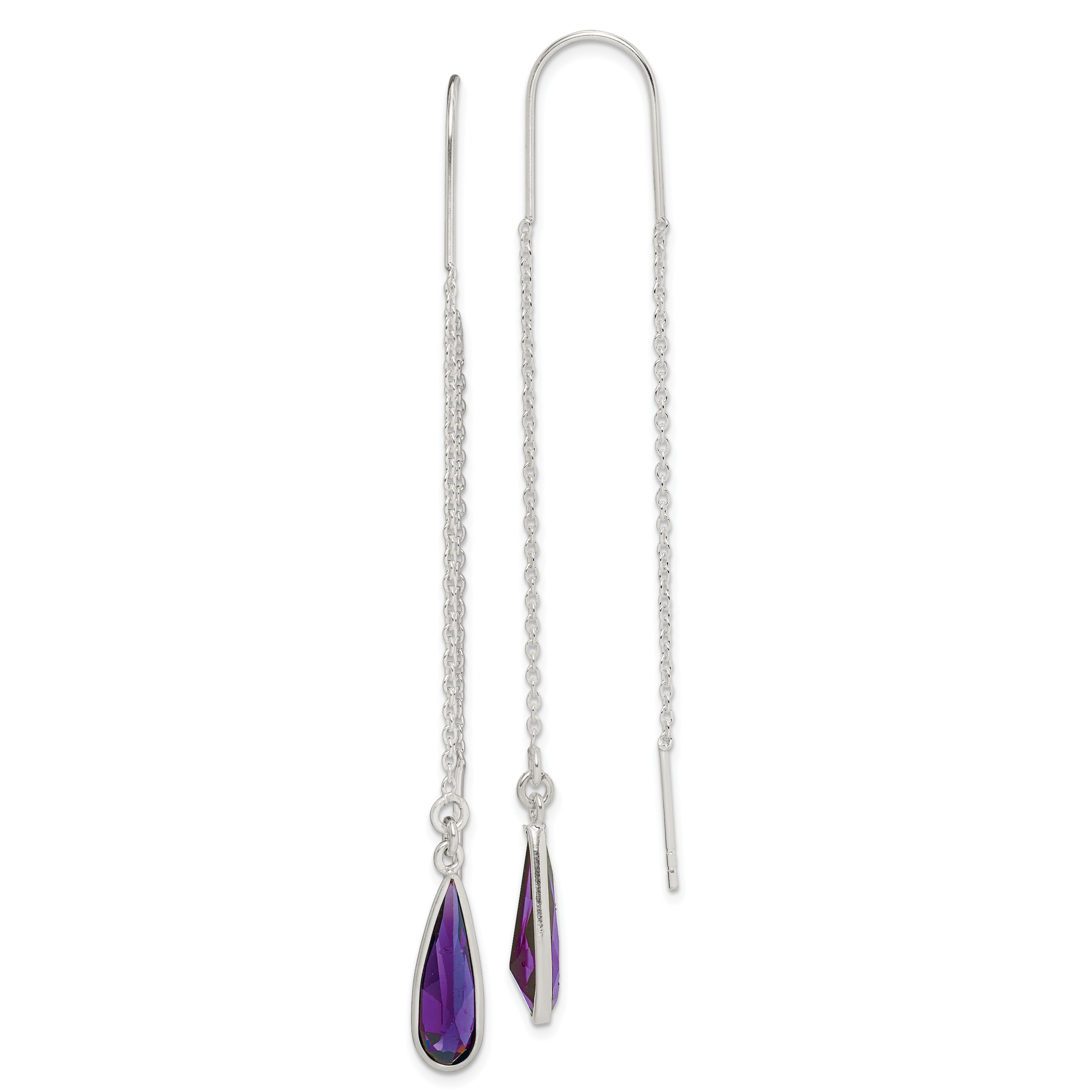 Sterling Silver Polished Purple CZ Teardrop Threader Earrings Main image