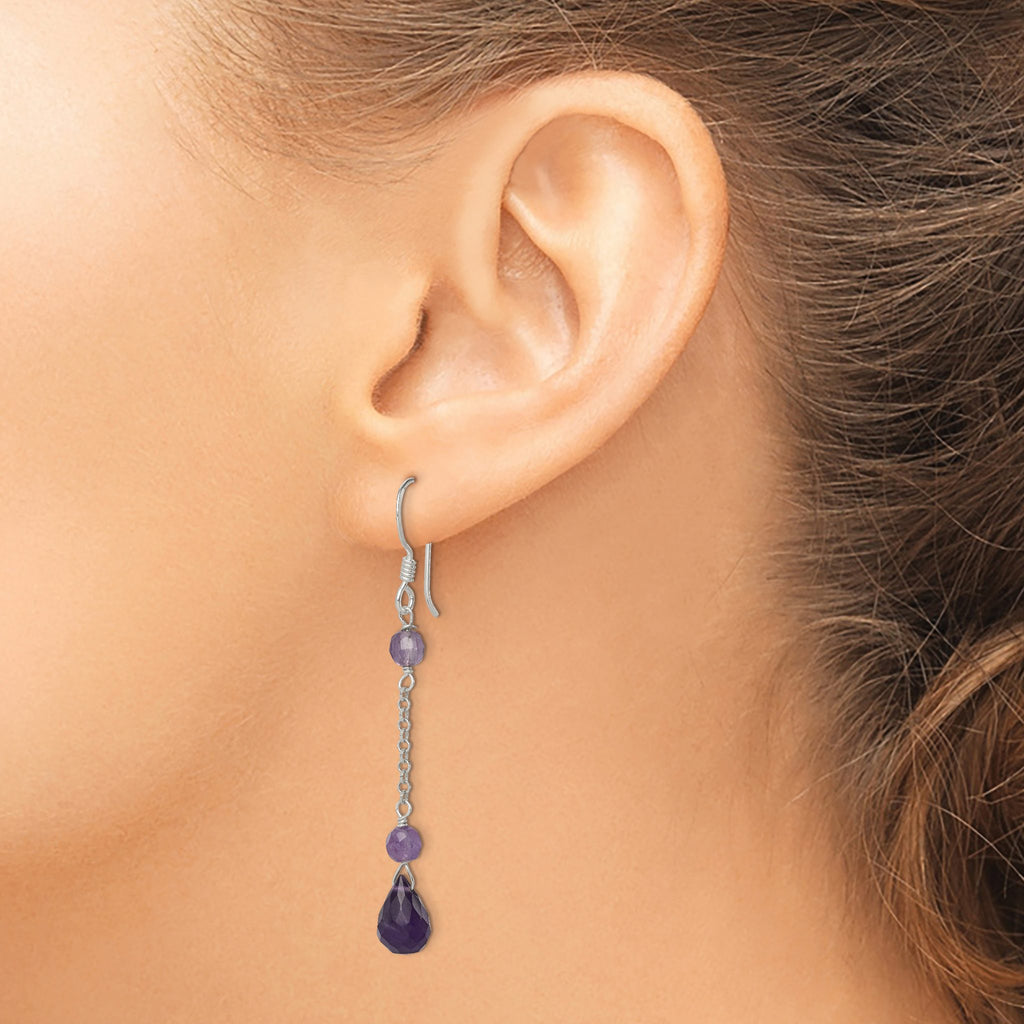 Sterling Silver Polished Amethyst Teardrop Dangle Earrings, 4.5mm