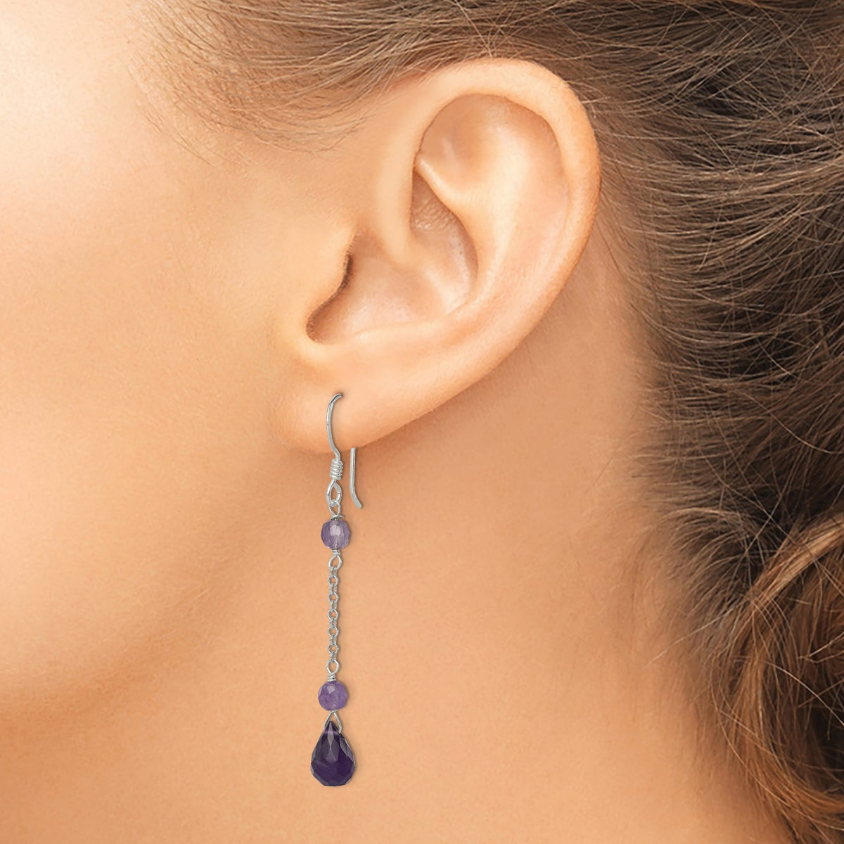 Sterling Silver Polished Amethyst Teardrop Dangle Earrings, 4.5mm