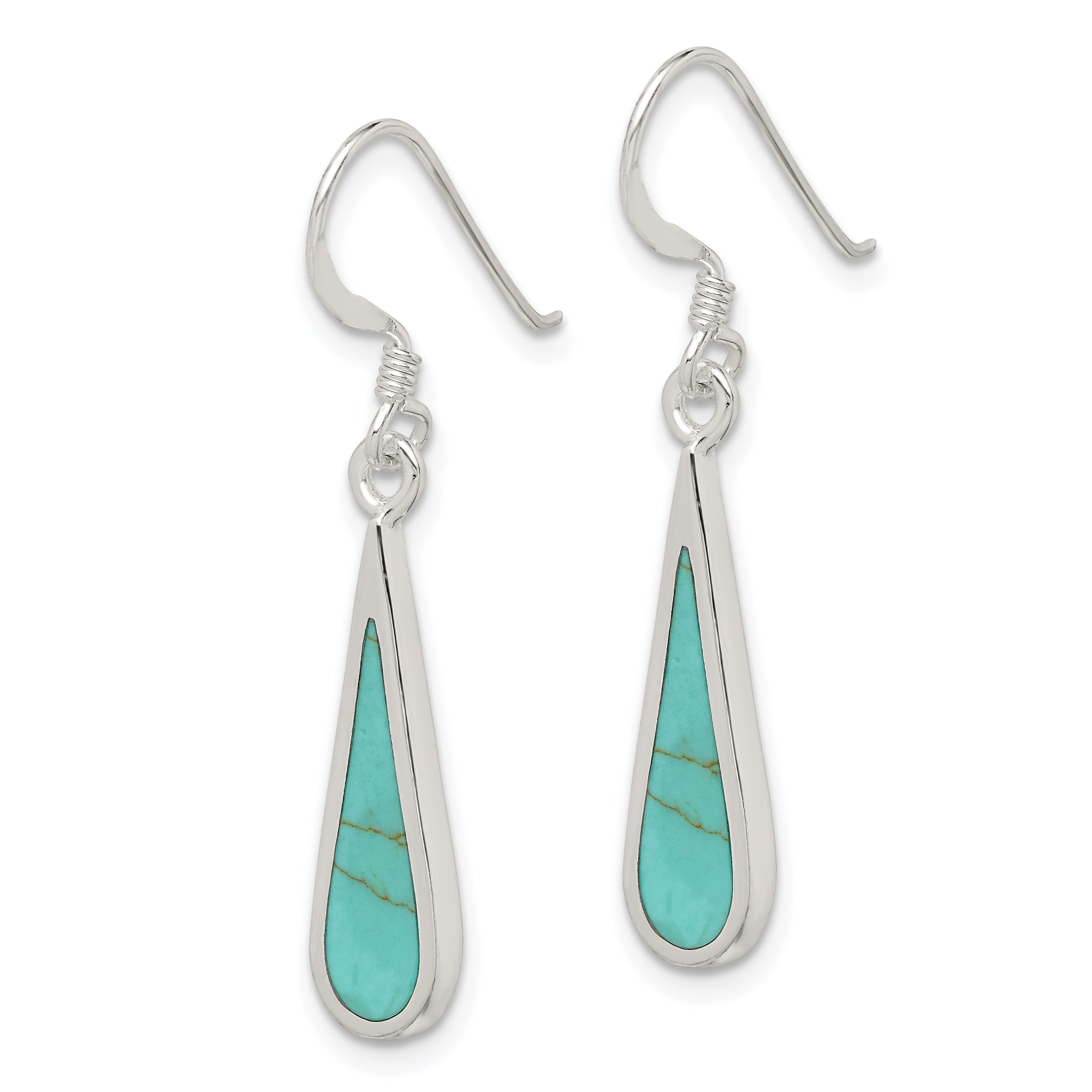 Sterling Silver Polished Turquoise Teardrop Dangle Earrings Secondary image