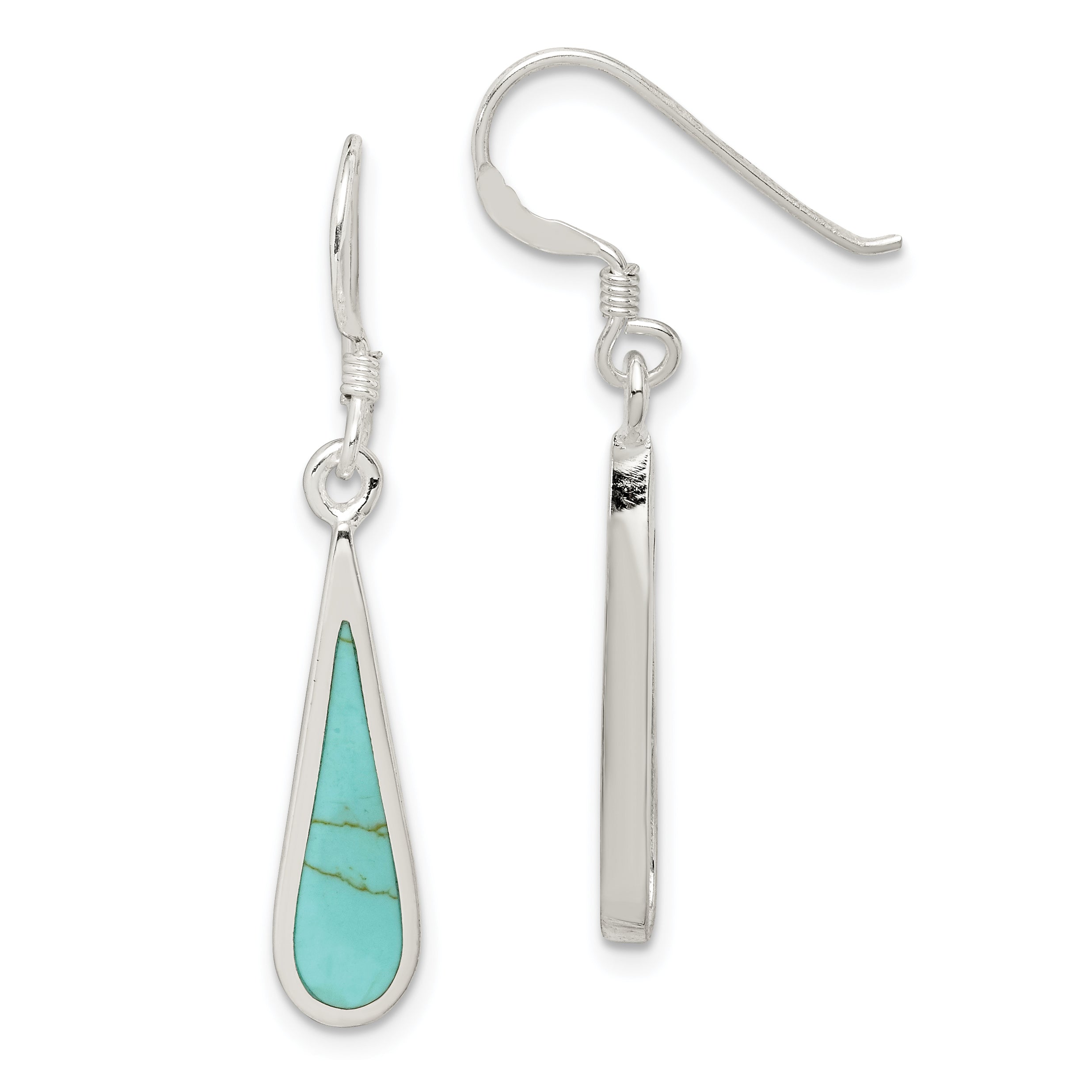 Sterling Silver Polished Turquoise Teardrop Dangle Earrings Main image