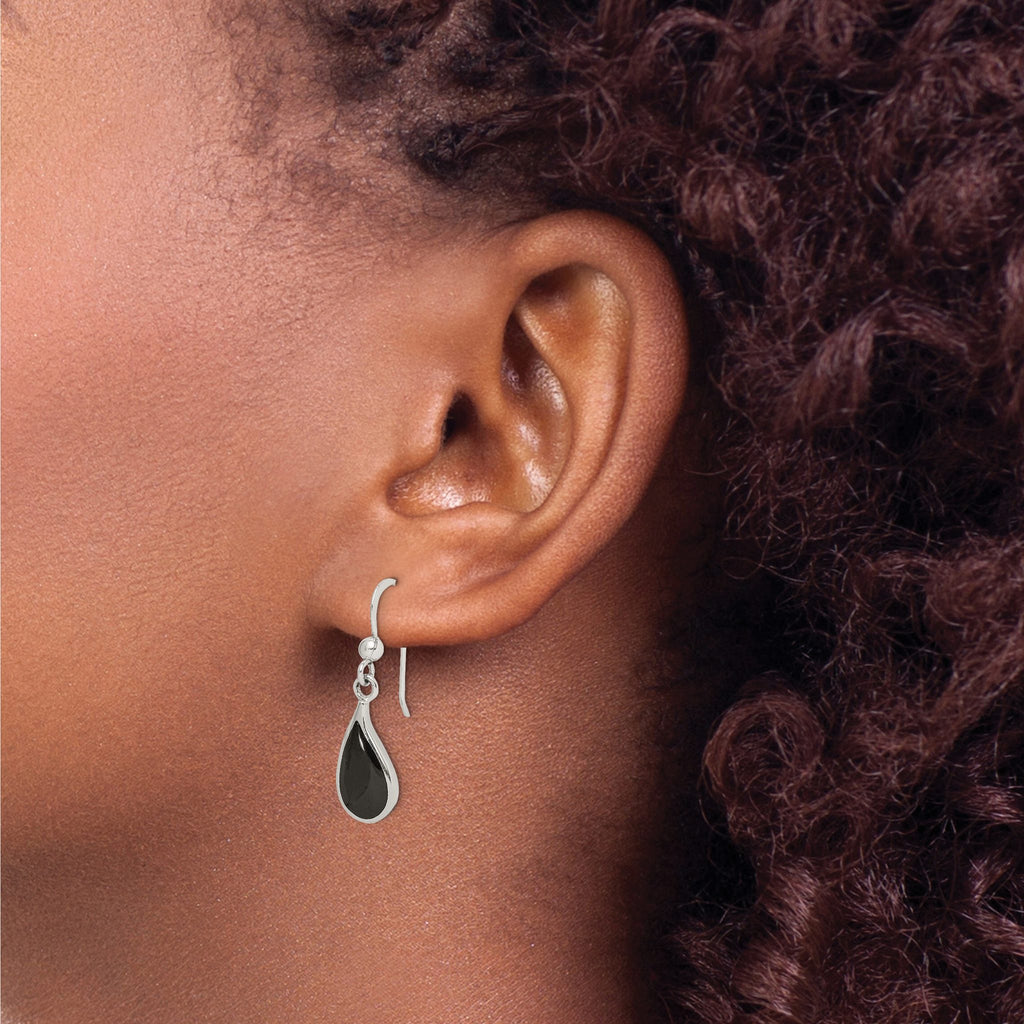 Curved Onyx Teardrop Dangle Earrings in Sterling Silver, 7x12mm - Sophia Jewelers