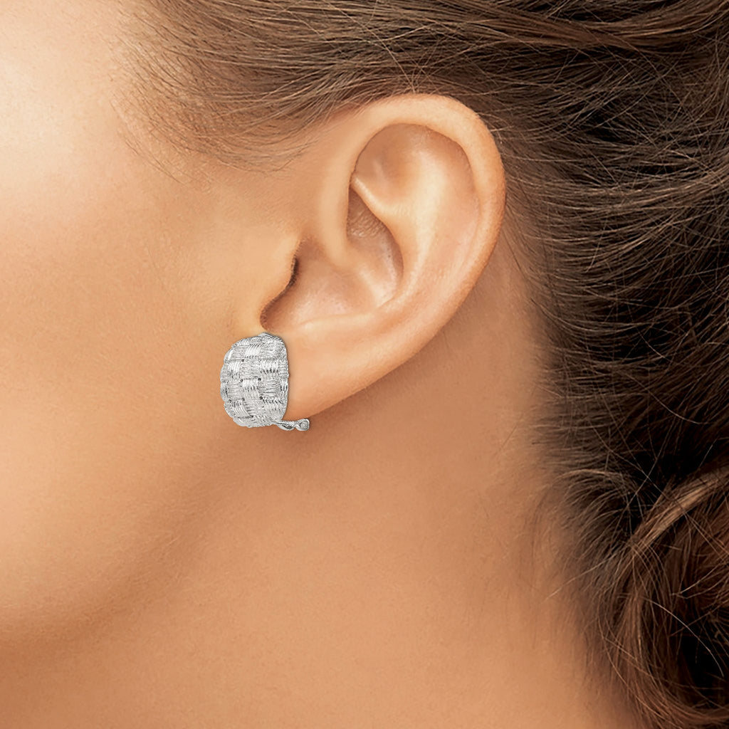 Woven Square Omega Back Stud Earrings in Sterling Silver, 18mm - Sophia Jewelers