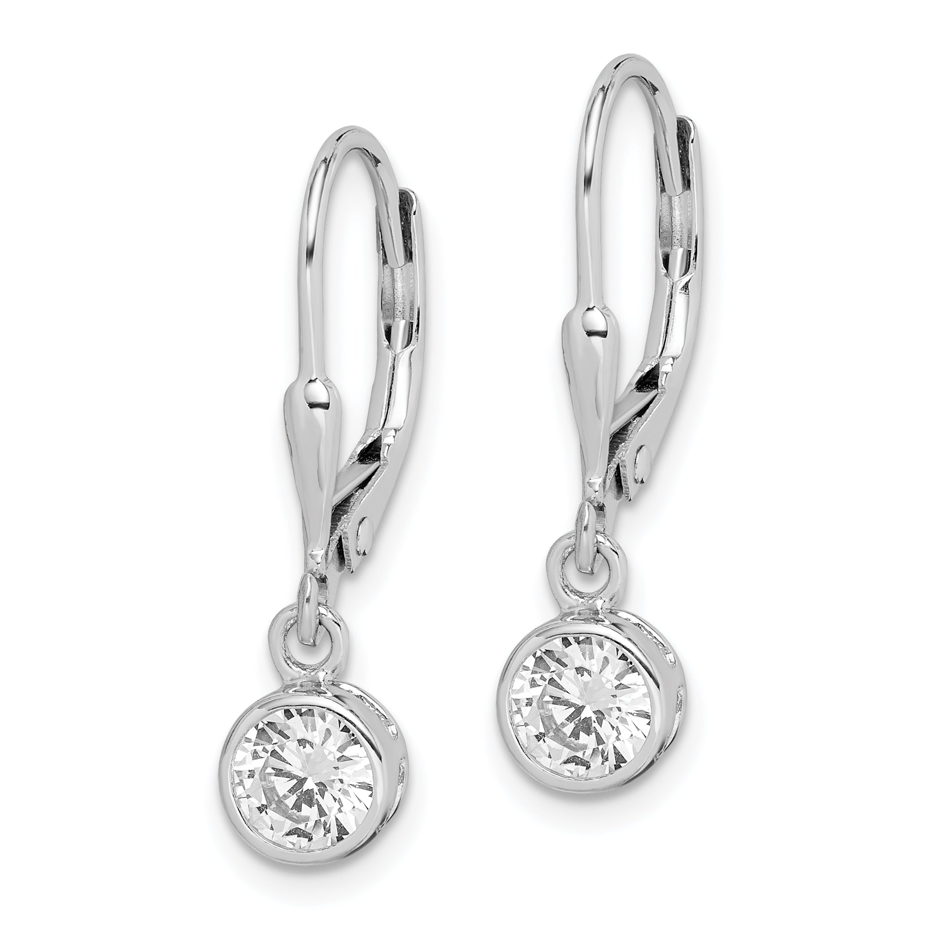 Sterling Silver Rhodium-plated Polished Round 5mm CZ Leverback Earrings Secondary image