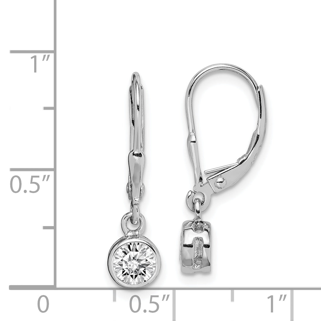 Sterling Silver Rhodium-plated Polished Round 5mm CZ Leverback Earrings