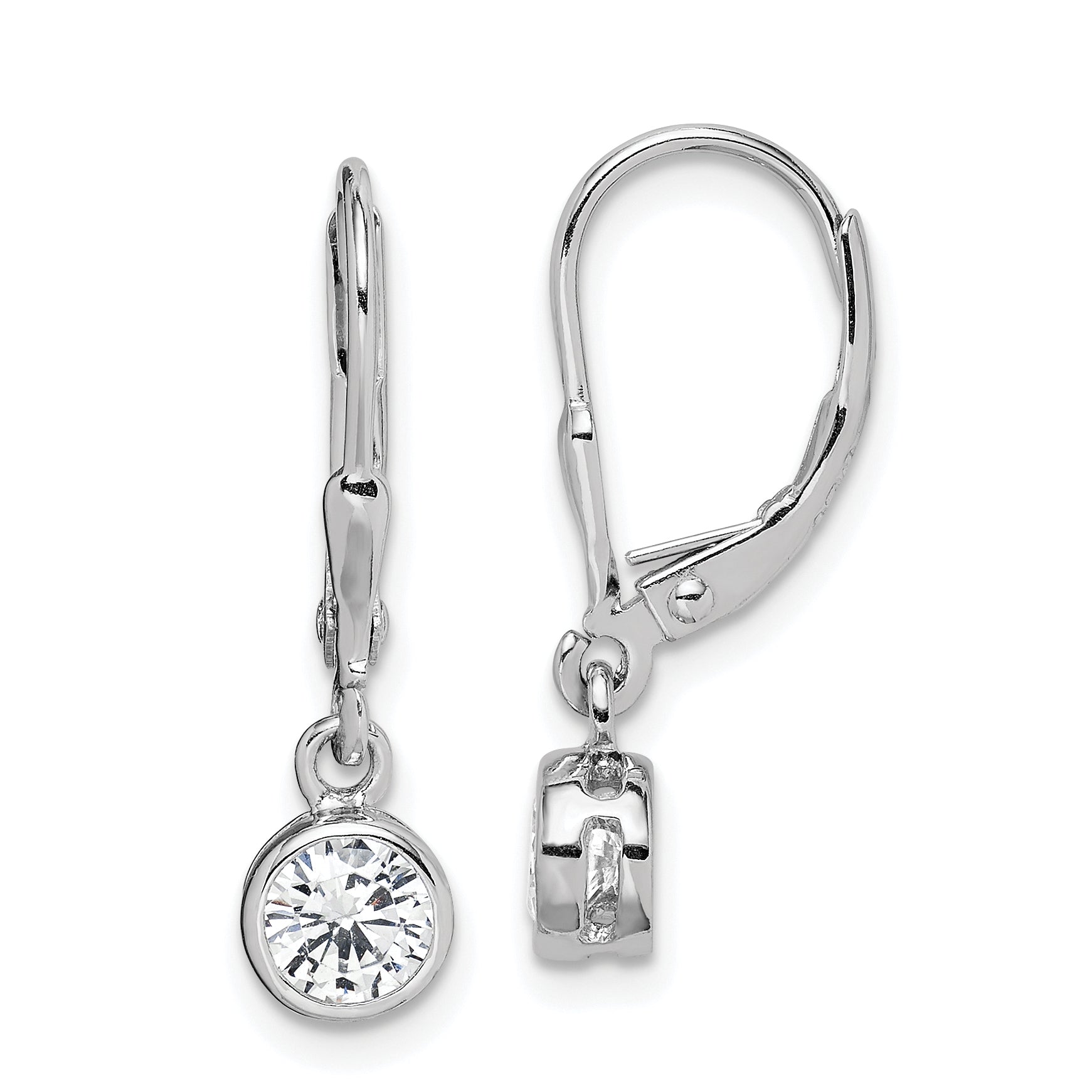 Sterling Silver Rhodium-plated Polished Round 5mm CZ Leverback Earrings Main image