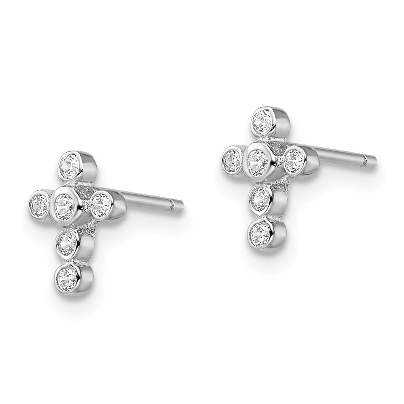 Sterling Silver Rhodium-plated Polished Bezel CZ Cross Post Earrings Secondary image