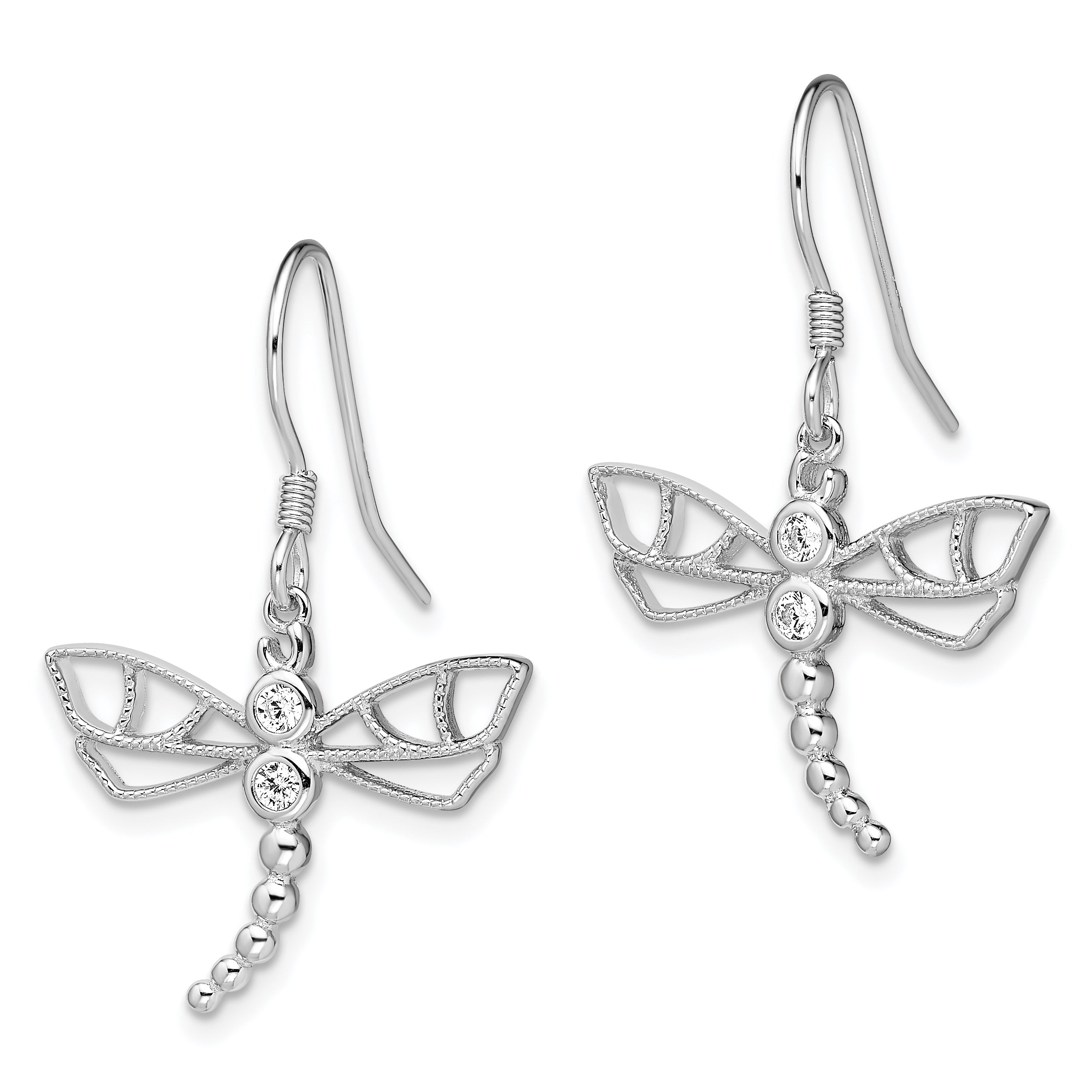 Sterling Silver Rhodium-plated CZ Dragonfly Earrings Secondary image