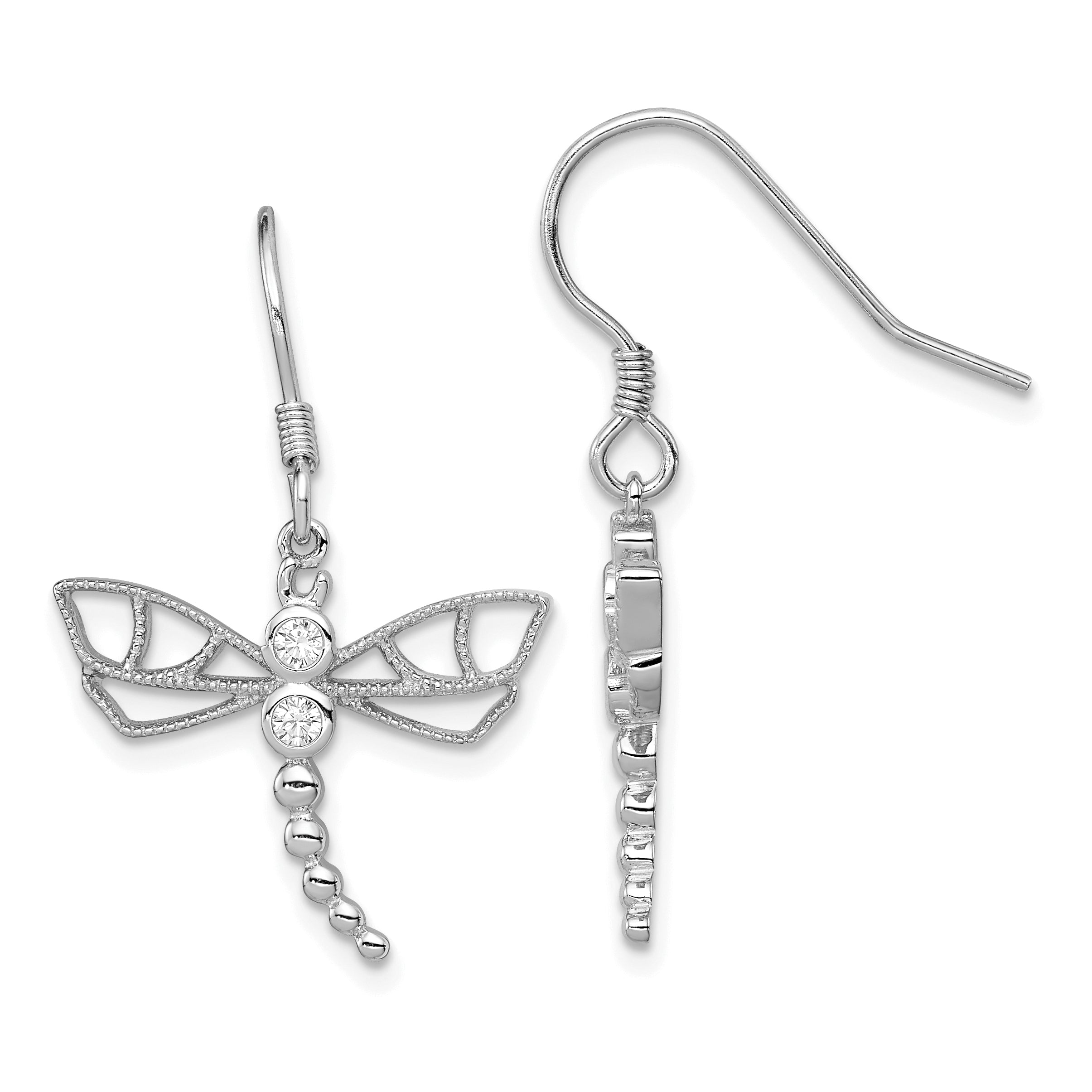 Sterling Silver Rhodium-plated CZ Dragonfly Earrings Main image