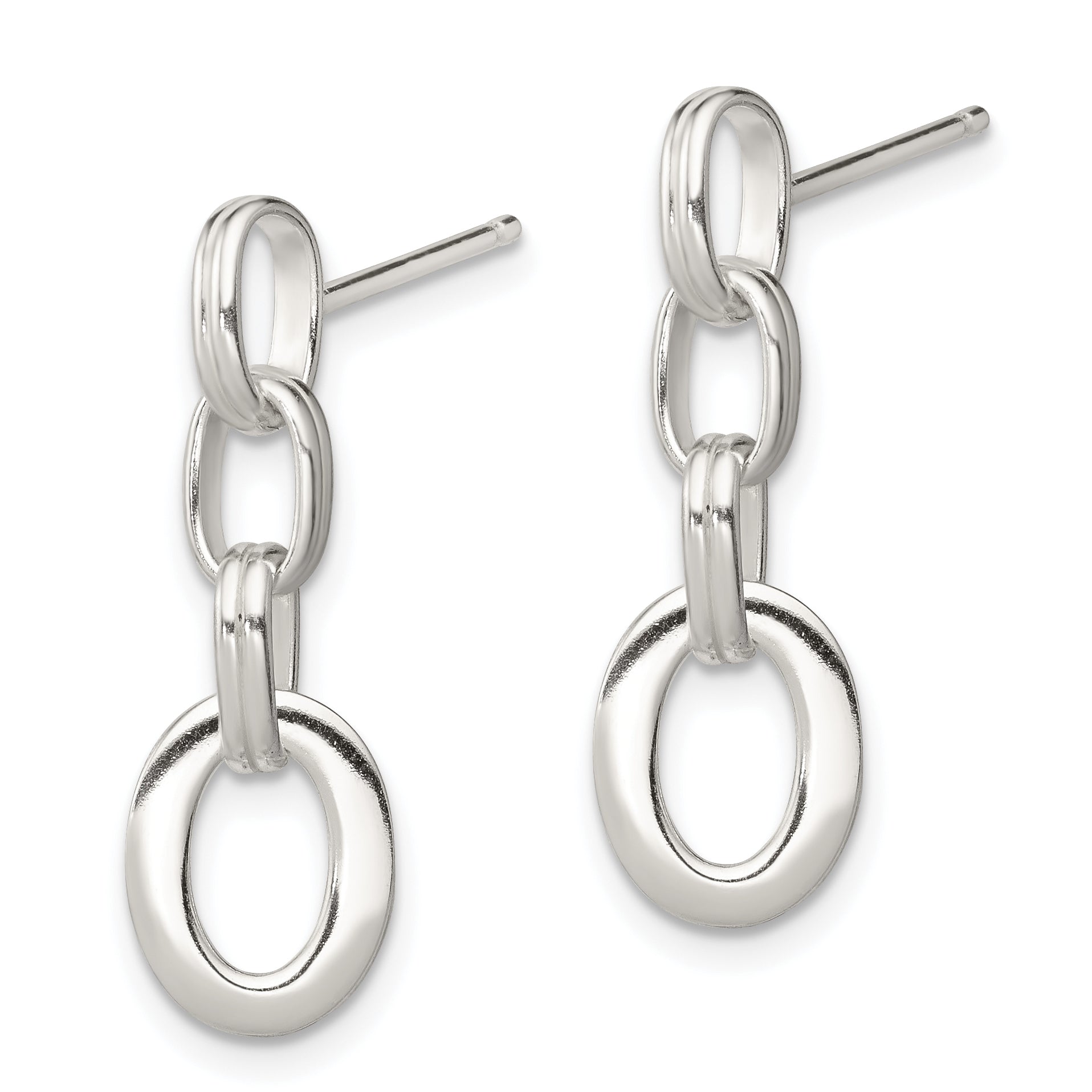 Sterling Silver Polished Oval Link Dangle Earrings Secondary image