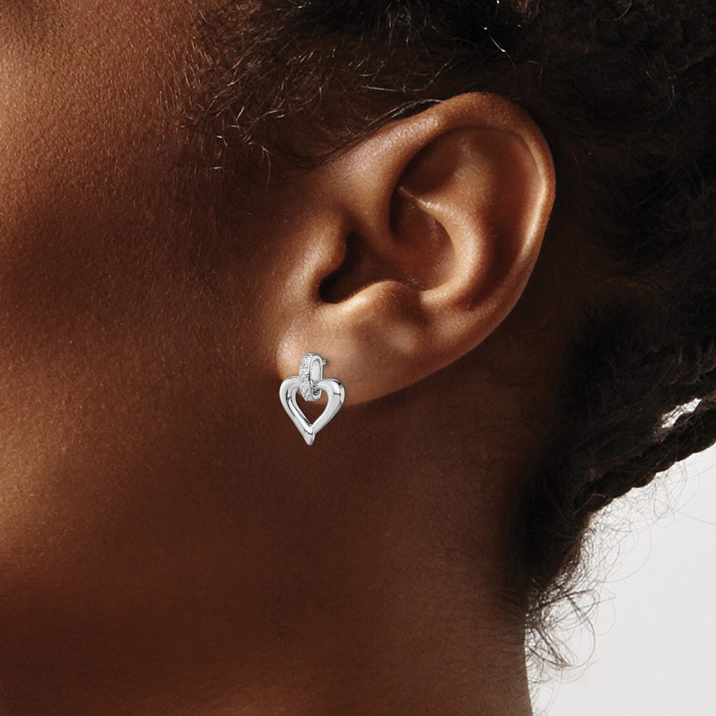 Heart Diamond Dangle Earrings in Sterling Silver (0.01 ct. tw.) - Sophia Jewelers
