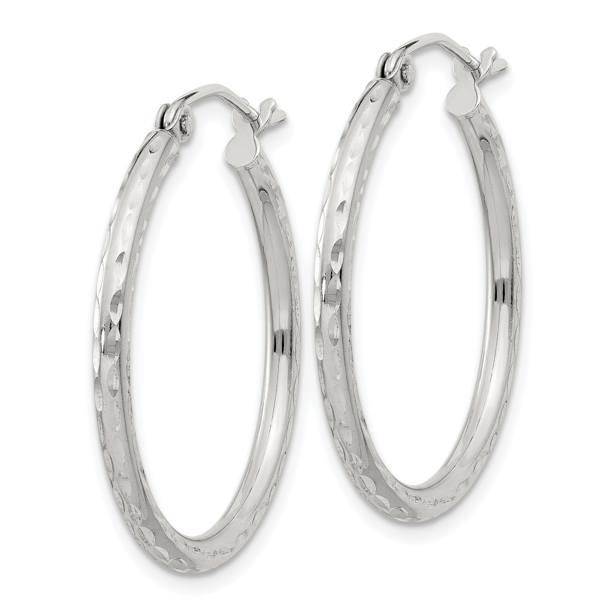 Sterling Silver 2mm Diamond Cut Hoop Earrings